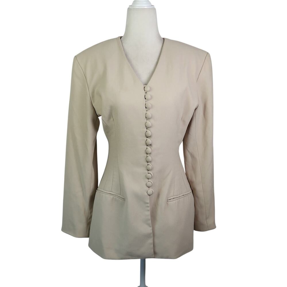 Vintage 90s Sunny Names Khaki Tan Button Front Blazer Jacket 8